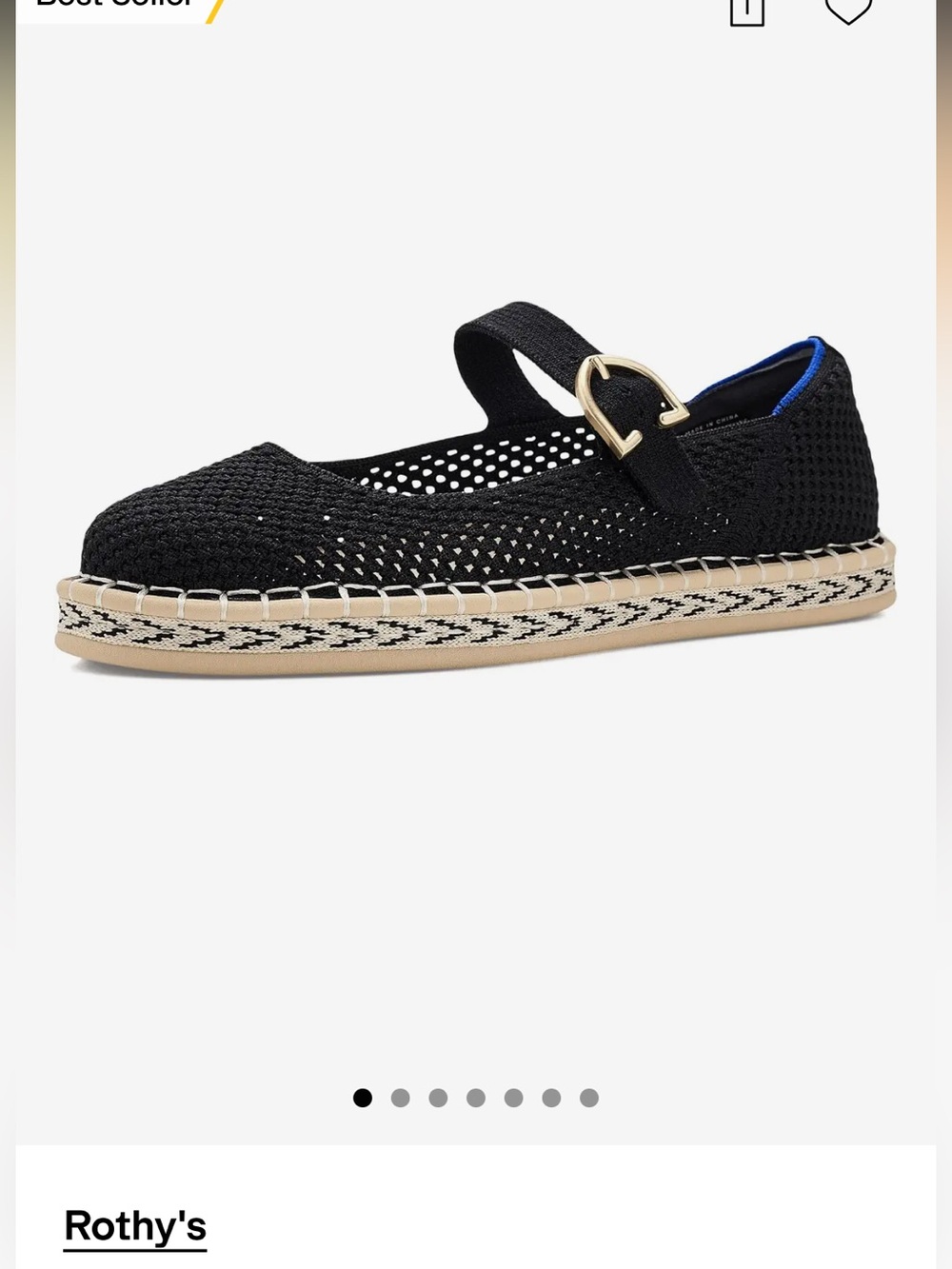 Rothy's Black Mary Jane Espadrille with Gold Buckle
